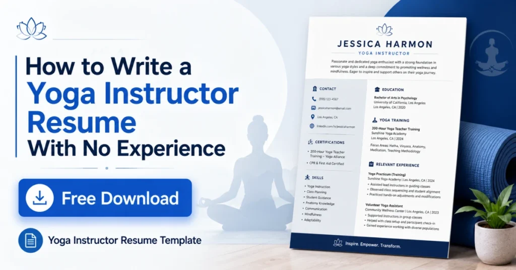 Yoga instructor resume template with free download offer for beginners with no experience