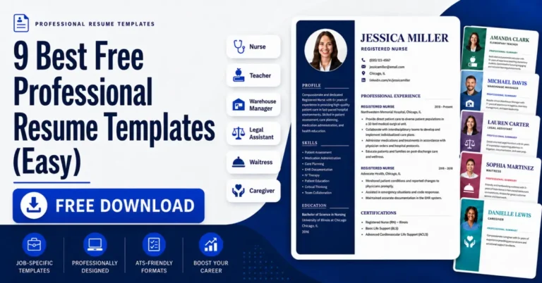 Free professional resume templates collection featuring 9 clean, ATS-friendly designs for job seekers