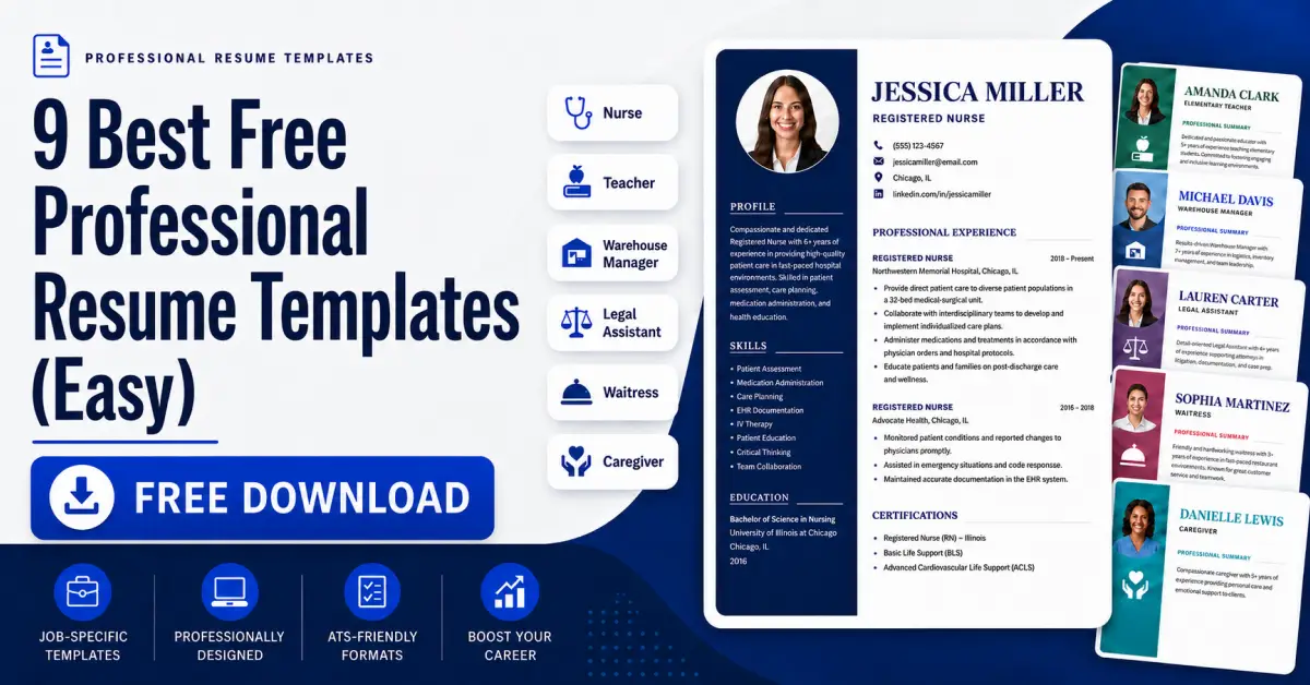 Free professional resume templates collection featuring 9 clean, ATS-friendly designs for job seekers