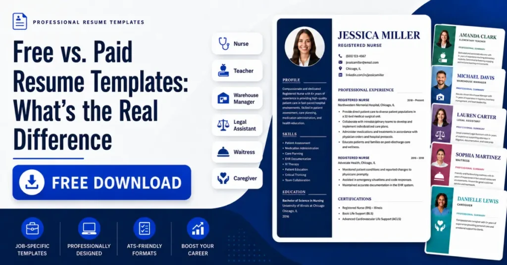 Side-by-side comparison of free vs paid resume templates for job applications